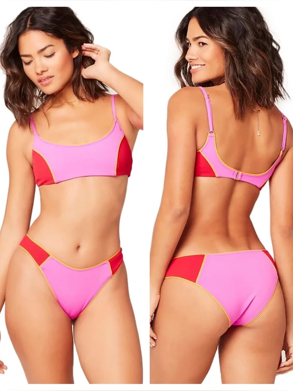 L*Space Colorblock Bikini Set Pink Red Large 39443